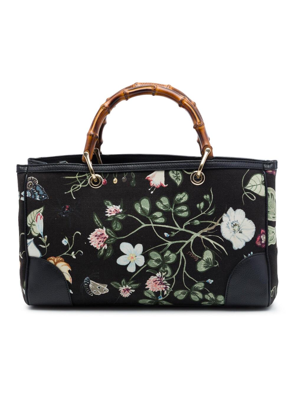 Gucci Bamboo Shopper Tote Flora Canvas #376341G87B